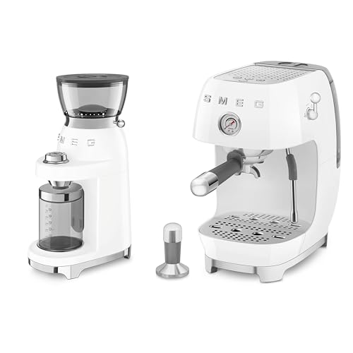 Smeg 50's Style Electric Coffee Grinder and 50’s Style Espresso Coffee Machine with Cold Brew Function White CGF03WHUK / ECF03WHUK