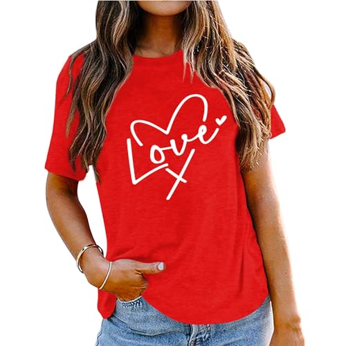 Image of Valentines Shirts for Women Valentine Love Heart Printed Graphic Tshirt Cute Girls Casual Top