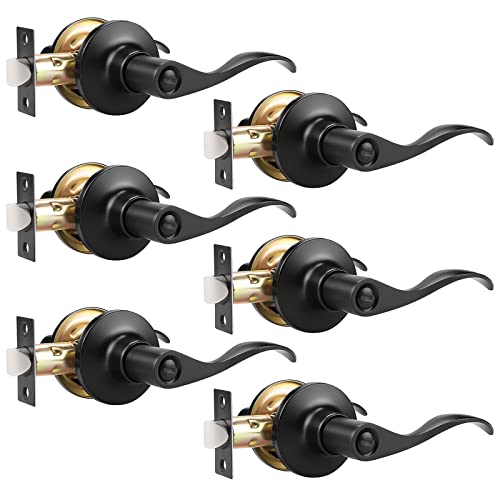 Gobekor 6 Pack Privacy Door Levers Interior Door Handles Black Lever Handles Keyless Modern Wave Levers For Bedroom And Bedroom #TOP26