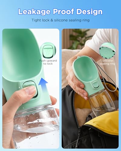 Image of Portable Dog Water Bottle, Leak-Proof Pet Water Dispenser with Water-Saving Reflow, One-Hand Operation & Dishwasher Safe Travel Bottle for Walking, Hiking & Travel
