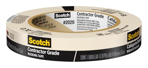 Scotch Contractor Grade Masking Tape 0.7 in. x 60.1 Yds 1 Roll 3-Day Interior Clean Removal Removes Easily Without Leaving Sticky Residue Interior & Exterior Use (2020-18AP)