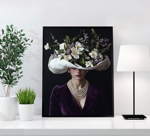 Diamond Painting Donna, Diamond Painting Kit Completo Fiore, DIY 5D Rotondo Completo Pittura Diamante per Adulti Principiante, Diamantini Crystal Art per Decorazione Parete Casa Regalo 50x70cm AYQ-AT