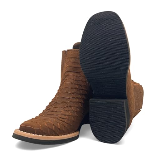 Kids Python Print Leather Ankle Boots, Square Toe Side Zipper Boys Western Boot4