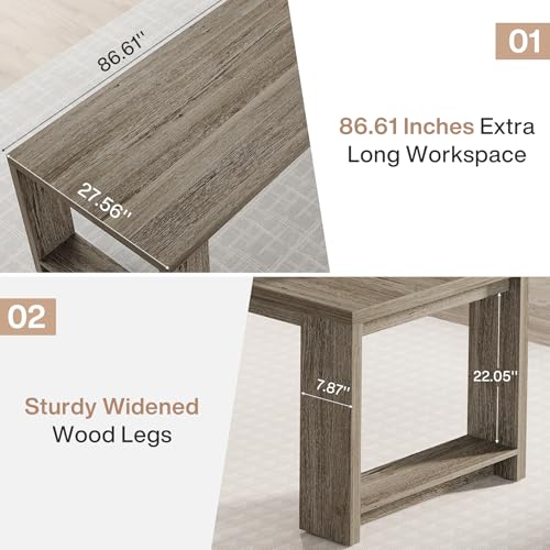 Image of Tribesigns Two Person Desk, 86.6-Inch Extra Long Desk, Double Computer Writing Table, Wood Large Desks Workstation for Home Office, Grey
