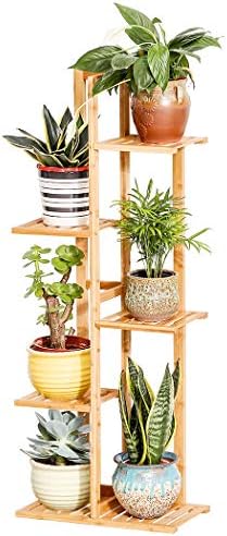 Bamboo 5 Tier 6 Potted Plant Stand Rack Multiple Flower Pot Holder Shelf Indoor Outdoor Planter Display Shelving Unit for Patio Garden Corner Balcony Living Room