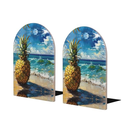 Sujetalibros de piña junto al mar para estantes, sujetalibros resistentes y organizador de escritorio, tapón de libro para libros y películas