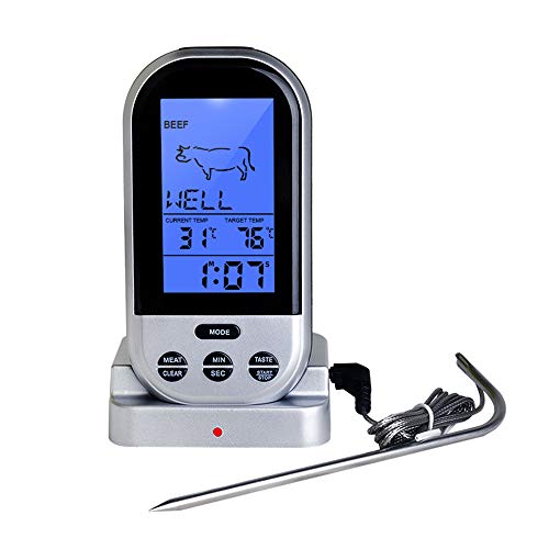 Thermomètre à viande numérique LCD pour barbecue avec rétroéclairage - Sonde pour cuisine avec alerte et transmission de données sans fil Cover