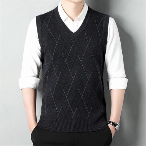 Men’S Thickened Striped V-Neck Knitted Sweater Vest Warm Casual Sleeveless Solid Color Pullover Tank Top4