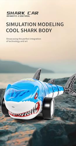 Image of Jack Royal Rechargeable Remote Control Shark Stunt Car for Kids, 360 Rotational, LED Lights, 2.4GHz RC Stunt Toy, High-Speed Shark-Themed Racing Car, Fun Toy and Birthday Gift for Kids (Blue)