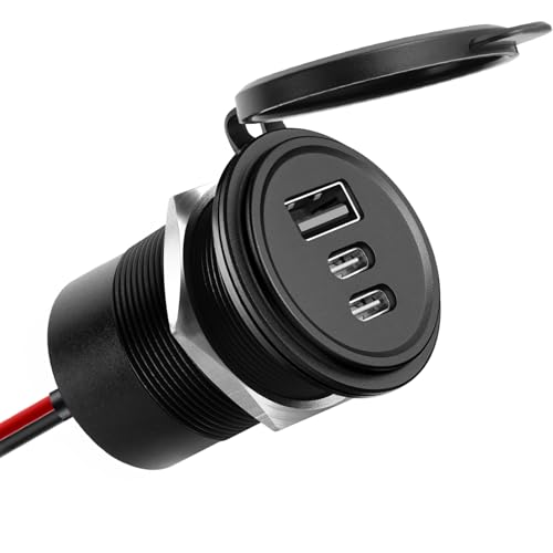Obeaming 72W 3 Port 12V USB Outlet, Dual PD3.0 Type-C & QC3.0 Aluminum Car Charger, Multi Port USB Power Socket Cigarette Lighter Replacement for RV Camper Truck Boat Golf Cart (1Pcs)