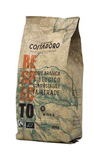 Caffe' Costadoro Caffè Respecto, 100% Arabica, Biologico, Fairtrade, Compostabile Macinato Per Moka, Sacchetto Da 200G - 200 g