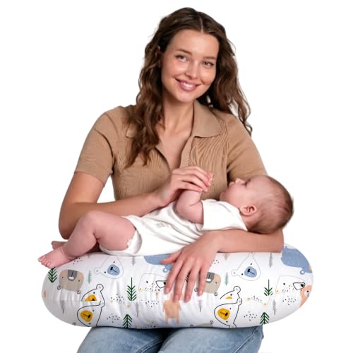 Image of Little Grape Land Nursing Pillow for Infants, Breastfeeding Pillows, Baby Pillow for Nursing, Bottle Feeding with Machine Washable Cover & Breathable Filling (Bear)