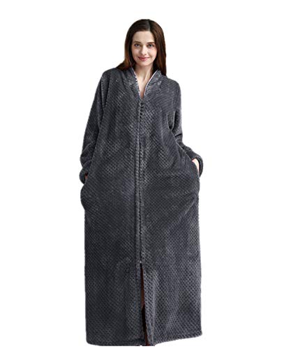 BIFINI Unisex Luxury Sherpa Bathrobe Full Length Zip Up Housecoat Sleepwear