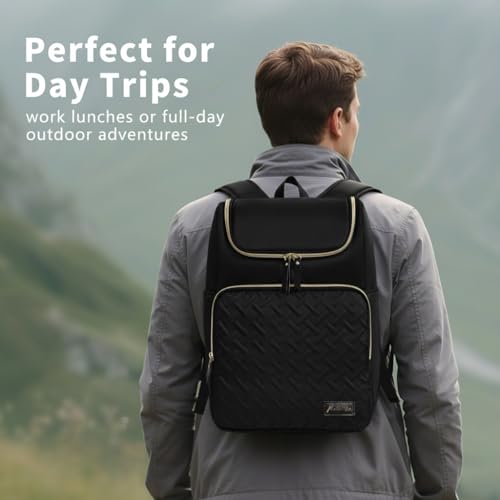 Image of Cooler Backpack Insulated Leak Proof 33 Cans, Waterproof Hiking Backpack Cooler Soft Cooler Bag Lunch Backpack for Picnic Camping Beach, Black