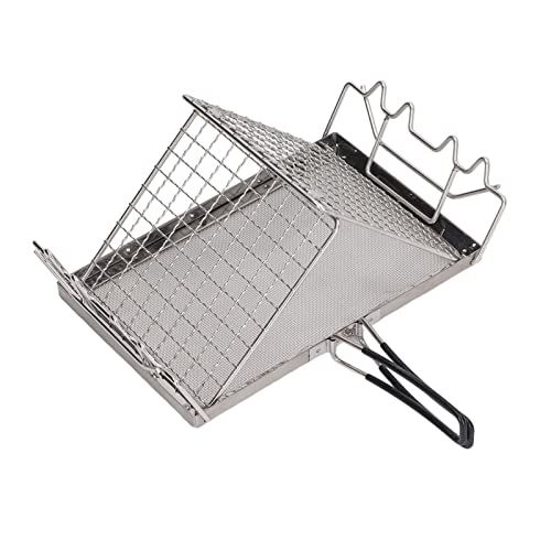Oreb Tostador de Cocina de Camping, Bandeja tostadora Plegable de Acero Inoxidable, Tostador de Pan 2 Tostadas, Mini Tostador de Camping con Soporte para Rejilla para Picnic Hornear