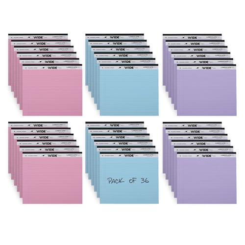 ROARING SPRING Wide Landscape Legal Pad, Assorted Colors, 36 Pads, 11" x 9.5", College-Ruled with Margin, 20 lb Recycled Paper, 40 Perforated Sheets, Made in USA