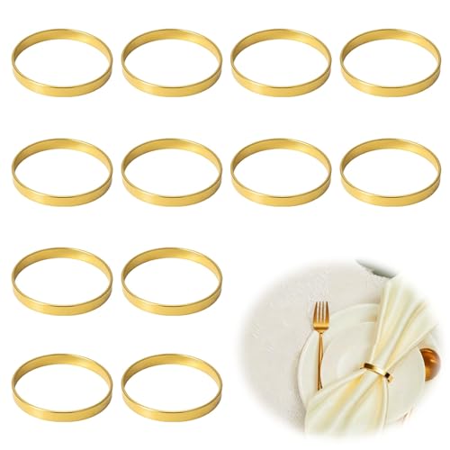 12 Stück Serviettenringe Gold aus Metall, Elegante Runde Serviettenring für Hochzeit, Weihnachten,...