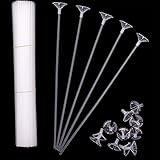 50pack Balloon Sticks Holders with Cups, 164ft Balloon Ribbon, 15.7” Colorful White Black Clear...