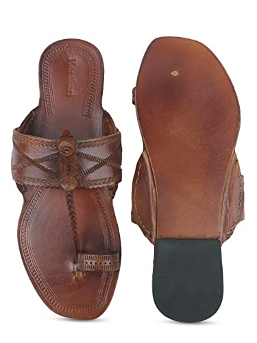 Image of KORAKARI Men Kolhapuri Chappal Handcrafted Sandal Smooth and Comfortable Flip Flops Slipper Stylish Anti Slip Design Genuine Leather Traditional Footwear.