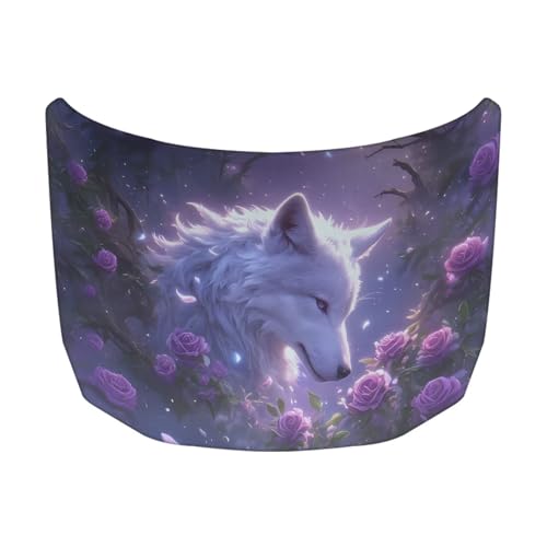 Image of Purple Rose Wolf Car Hood Cover Protector for Women, 59x39 Inch Car Hood Wrap Blankets, Universal Automotive Exterior Accessories for Sedans SUV Trucks Pickup Jeep
