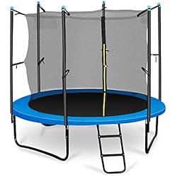 Colchóneta Para Jardin Infantil Klarfit Cama Elastica Niños con Red de Protección, Camas Elasticas Exterior con Cubierta para Lluvia, Escalera, Trampolín con Colchoneta Protección UV, Trampolín Juegos Niños para Jardín, 250 cm