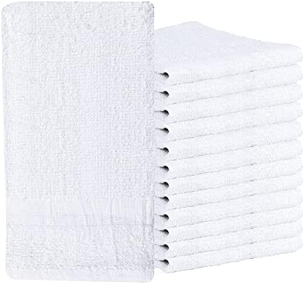 Pearl Linens Economy Cotton Terry Multipurpose Towels Bulk Pack- Use as Gym Towels, Hand Towels, Pet Towels, Kitchen Towels, Dishcloth Sets, Pack of 12, Soft, Highly Absorbent, 15 X 25 in
