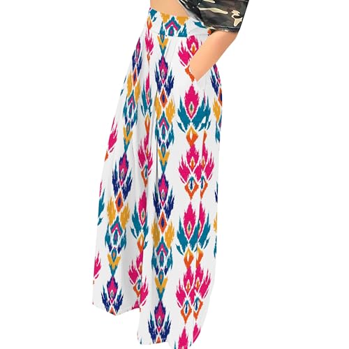 High Waisted Palazzo Pants for Women Casual Flowy Boho Print Wide Leg Pants Beach Vacation Outfits with Pockets2