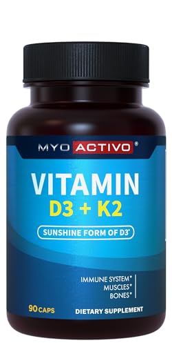 MyoActivo Vitamin D3 K2 Supplement 5000 IU & 200 mcg - High Absorption D3, Patented MK7 & MK4, Heart...