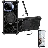 Case Compatible for Vivo Iqoo Neo 10r Phone Case Cover [with 1* Tempered Glass Screen Protector] Hybrid Case[360°Ring Support, Magnetic] CX-26-HEI