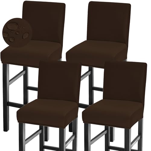 Image of Bar Stool Covers Counter Chair Slipcovers Set of 4,Dark Coffee | Stretch Barstool Seat Covers,Washable Removable Pub Tall Stool Slipcover,Bar Chair Cover for Kitchen Dining Room Cafe