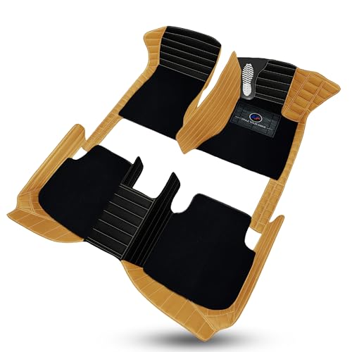 Image of Autofurnish Exclusive 9D Car Mat Full Set for KIA Seltos (Automatic) 2026 || Luxury Leather Dual-Stitch Full Set 9D Car Floor Mat || 100% Waterproof || Color : Black Mango Yellow