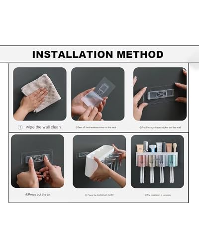 Image of Wall Mounted Toothbrush Holder for Bathroom with 3 Cups | Dustproof Toothbrush Organizer Stand | BPA-Free Bathroom Storage Shelf for Toothbrush, Toothpaste, Comb & Razor | Self Adhesive