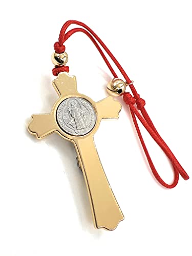 SIFRIMANIA Protection for Home from Evil and Bad Energy, Spiritual Saint Benedict Cross for Door, Wall, Car Hanger Adjustable Cord (Red)