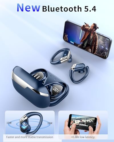 Image of Wireless Earbuds 2026, Bluetooth 5.4 Headphones Sport, 50H Deep Bass Sound Over Ear Buds with 4 ENC Noise Cancelling Mic, Dual LED Display, IP7 Waterproof Earphones with Earhook for Running /Gym