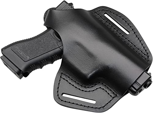 MAYMOC Lederholster 2 Slot OWB kompatibel für Glock 17 19 22 26 32 33 / S&W M&P Shield/Springfield XD & XDS/Plus alle ähnlich großen Kurzwaffen Cover