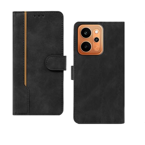 Image of amazon basics Realme P4 Power 5G Flip Cover | Card Pockets Wallet & Stand | Flip Cover for Realme P4 Power 5G (Black with Beige Strip)