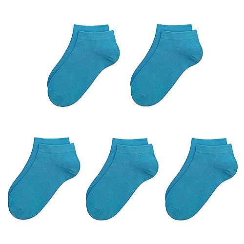 SERISIMPLE Viscose Bamboo School Socks Ankle Super Soft Kids Socks Stretch Cuffs Athletic Socks Odor Resistant Anti-odor 5 Pairs (Small, Ocean blue)