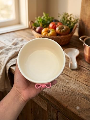 Image of The Earthystone Pink Bow Ceramic Bowl, 300 ml