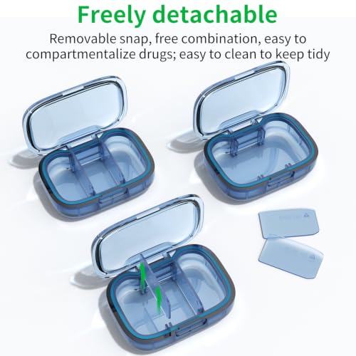 Image of 2 Pack 3 Compartment Small Pill Box, Moisture Proof Pill Case, Pill Organizer for Pocket Purse, Daily Portable Medicine Vitamin Box (Blue+Black)