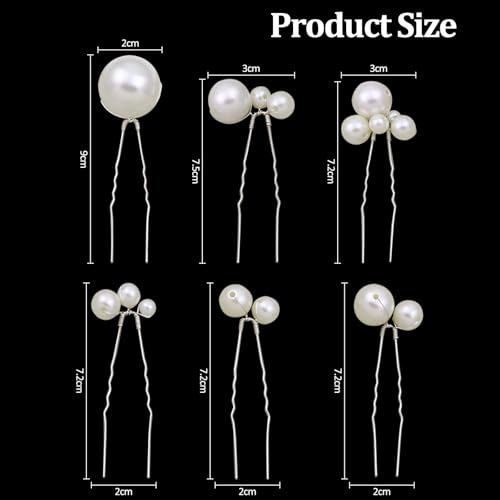 6 Stück Haarschmuck Hochzeit Set, Braut Haarnadeln mit Perlen, U-förmige Perlenhaarnadel, Haarnadeln Hochzeit, für Braut und Brautjungfer (6 Stil)