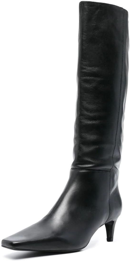 miss left Women Stretchy Knee High Boots Closed Square Toe Low Kitten Heel Fall Winter Wide Calf Boots Party Dress Long Boots Size 4-16 US