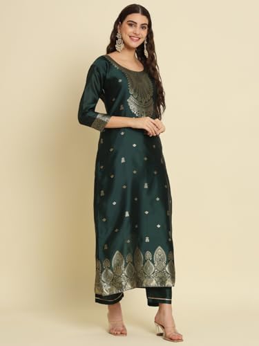 Image of VredeVogel Women's Cotton Silk Jacquard Kurta Pant Set with Banarasi Silk Dupatta