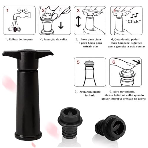 Kit Tampa a Vácuo com Bomba para Garrafa de Vinho - Mantenha Seu Vinho Fresco por Mais Tempo! 4 Rolh