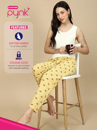 Image of PYNK by Lux Cozi Women's Cotton Printed Palazzo Pyjama Relaxed Lounge Pants | Super Soft Comfortable | Loungwear Pyjama Pant-Pack of 1