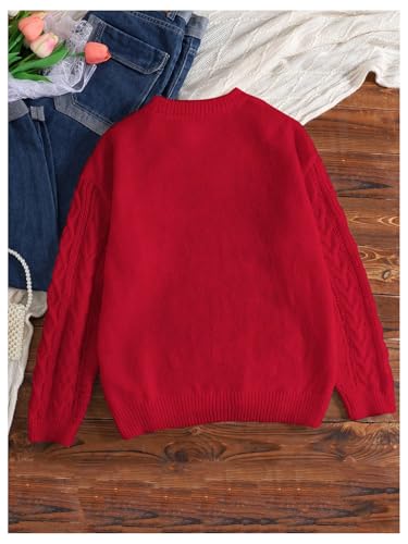 SweatyRocks Girl's Crew Neck Oversized Sweater Long Sleeve Cute Cable Knit Pullover Tops2