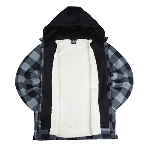 Image of LeeHanTon Mens Flannel Jackets Sherpa Lined Fleece Zip Up Winter Warm Workout Plaid Sweatshirt with Hood