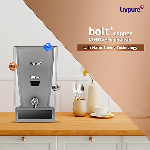 Livpure Bolt+ Copper with 80% Water Savings, Copper+RO+In-Tank UV+Mineraliser+, 7 L tank, Water Purifier for home, (Grey) Suitable for Municipal, Tanker, Borewell water view 2