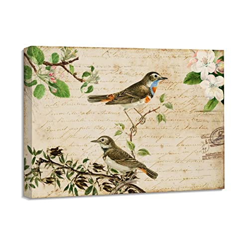 Toile oiseaux vintage encadrée pour habiller un mur vide style champêtre