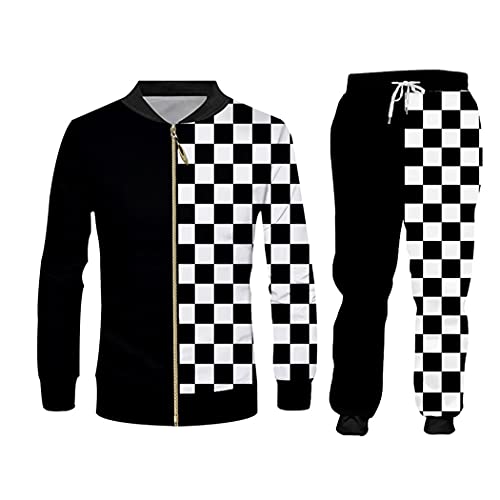 Sweat à capuche 3D zippé veste de mi-saison homme motif géométrique noir blanc