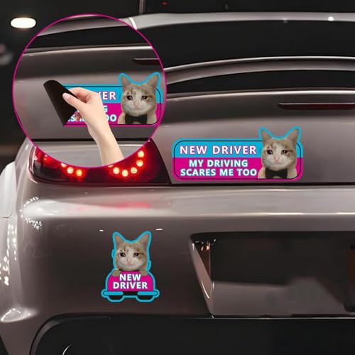 Image of 4Pcs Newbie Cat Magnetic Car Stickers New Driver Magnet for Car, Student Driver Magnet for Car, New Driver Sticker Funny Car Magnets, Can Be Used During Day & Night Sticker Supplies for Car Bumper